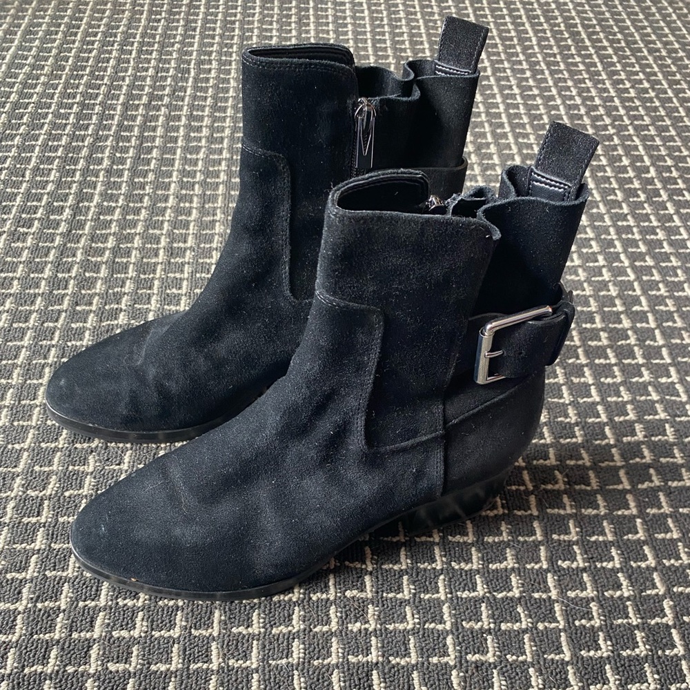 Via Spiga Black Suede Ankle Boots with Buckle